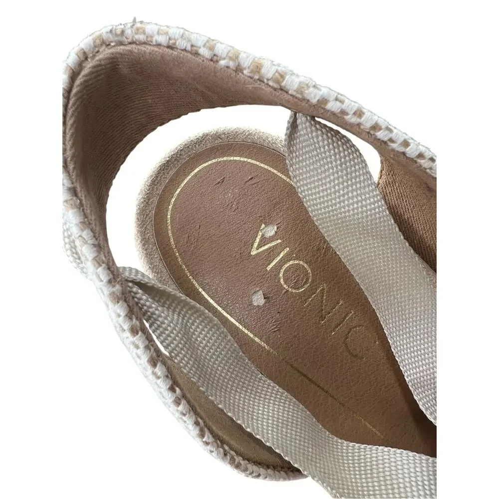 Vionic Espadrille Wedges 8.5 Womens Maris Cream Suede Closed Toe Ankle Wrap Boho